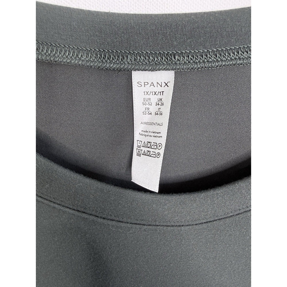 Spanx Air Essentials Crew Neck Long Sleeve Dark Palm Green Size 1X Pockets - Picture 3 of 6